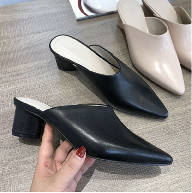Women's Half Slippers Mules of fine Leather