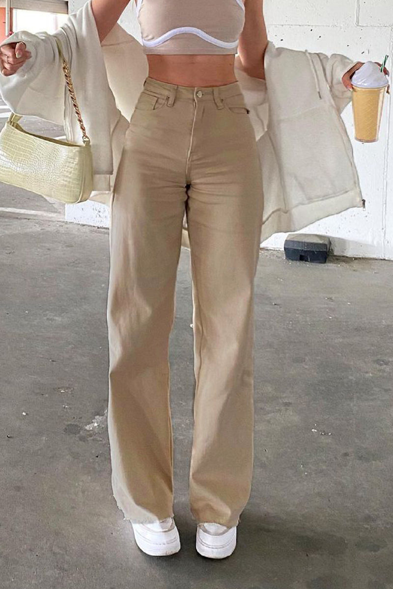 Damen Jeans locker breitbeinig alle-spiel Khaki Casual Hosen
