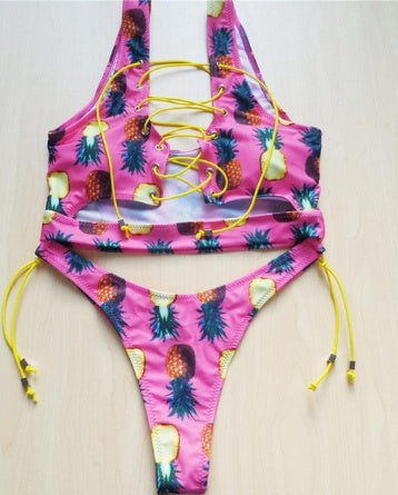 Damen-Bikini mit großer Oberweite, Schnür-String-Bikini-Set, zweiteilig