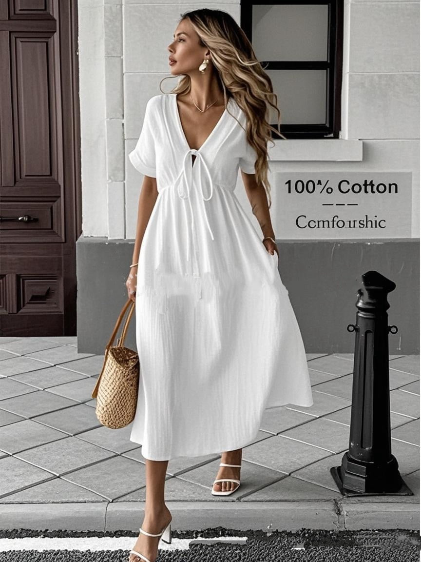 Damen-Kleid im Boho-Stil mit tiefem V-Ausschnitt