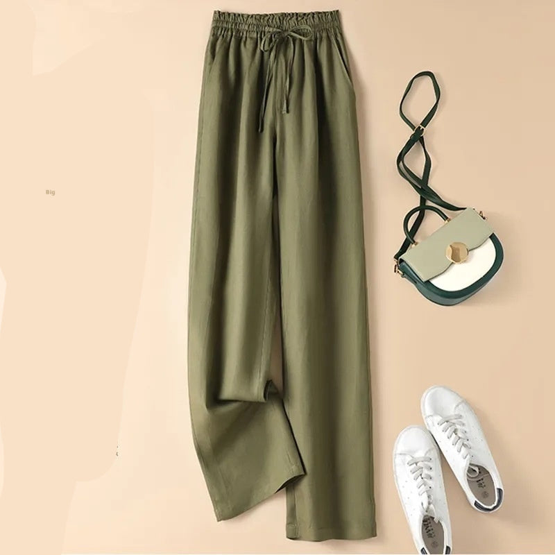 Women High Waist Thin Loose Straight Casual Trousers