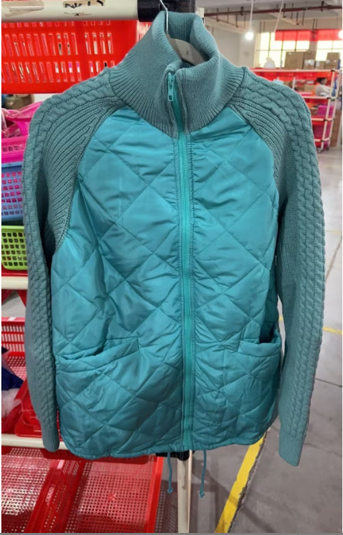 Damen Winter Baumwolljacke mit Stehkragen Taschen, Stricknähten und Reißverschluss, sehr Modisch