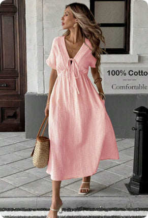 Damen-Kleid im Boho-Stil mit tiefem V-Ausschnitt