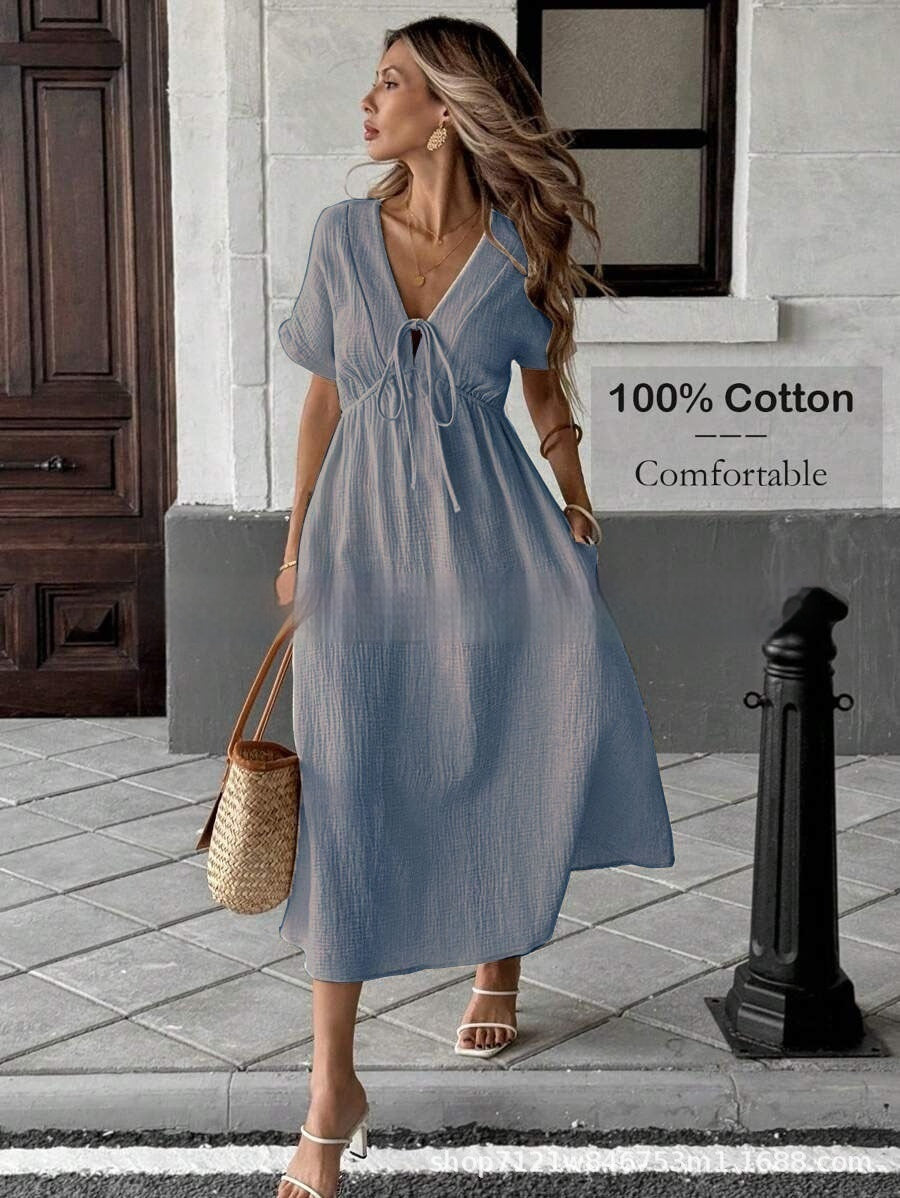 Damen-Kleid im Boho-Stil mit tiefem V-Ausschnitt