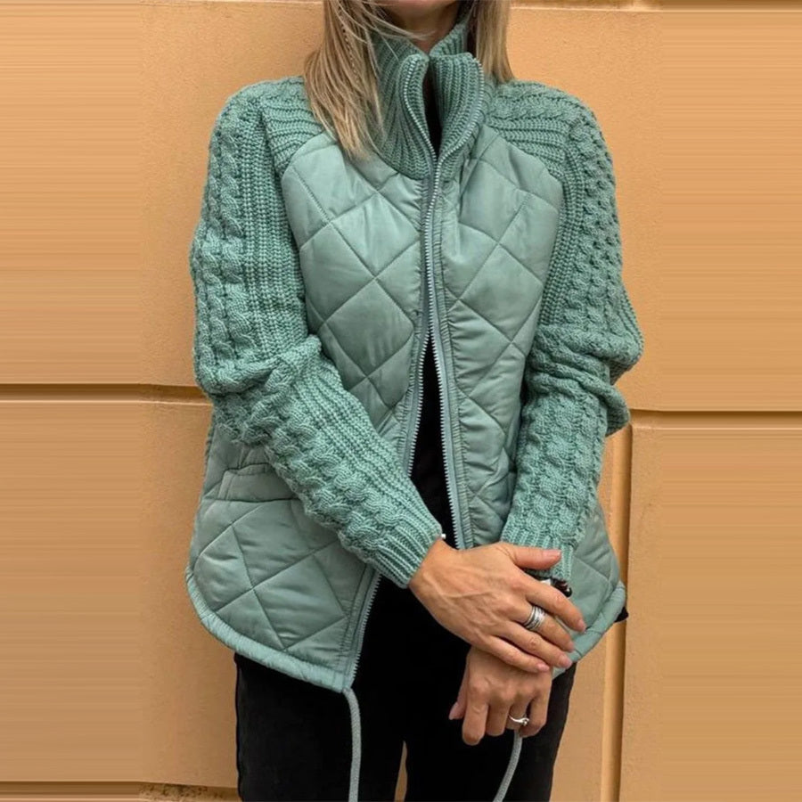 Damen Winter Baumwolljacke mit Stehkragen Taschen, Stricknähten und Reißverschluss, sehr Modisch