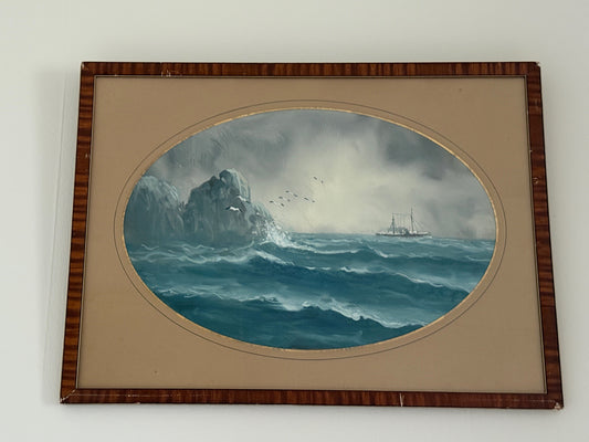 Aquarell auf Papier "Segelschiff im Wellengang"