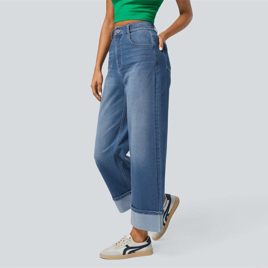 Gerade geschnittene Damen Jeans mit weitem Bein