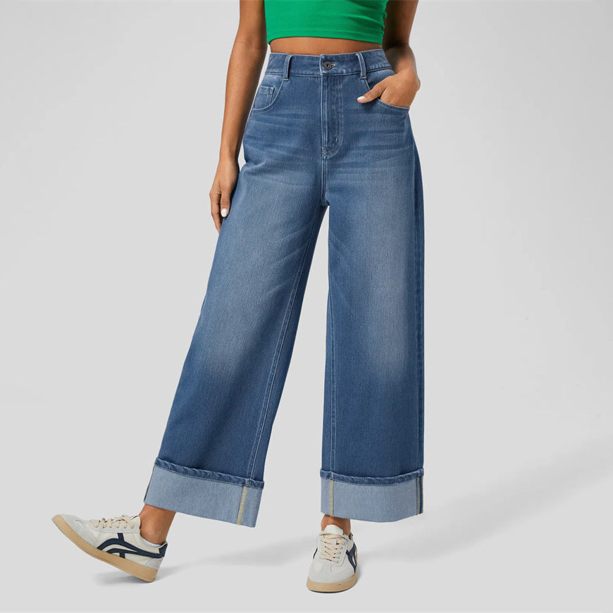 Gerade geschnittene Damen Jeans mit weitem Bein